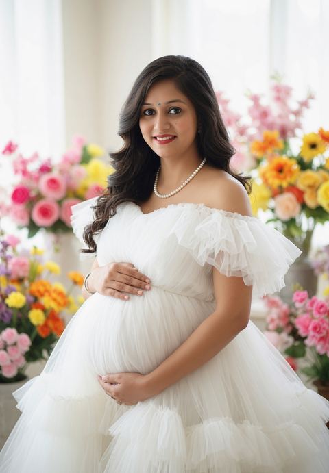 Soft white floral maternity look